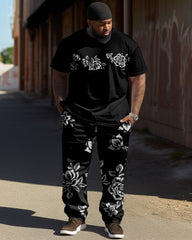 Floral Print T-Shirt Trousers Suit Men's Large
