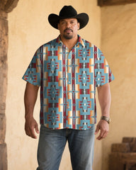 Men's Plus Size Western Denim Classic Color Print Short Sleeve Shirt