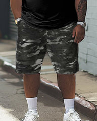 Men's Plus Size Respect Camouflage Print T-Shirt Shorts Suit