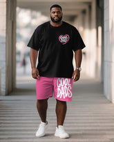 Men's Plus Size Father's Day COOL DADS Text Print Short Sleeve T-Shirt Shorts Suit
