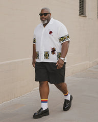 Big & Tall Men's Daily Leisure. Creative King Poker Print Shirt Shorts Suit