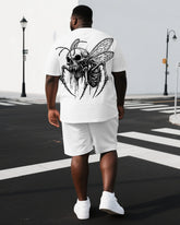 Mutation Made Me Magical Big & Tall Men's Skull Bee Print Short Sleeve T-shirt Casual 2-Piece Set