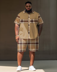 Men's Big and Tall Plaid Short Sleeve Shirt And Shorts Set