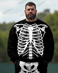 Front And Back Human Skull Print Big Men's Sweatshirt Two-Piece Set