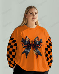 Women’s Patchwork Halloween Bowknot Print Long Sleeve T-shirt