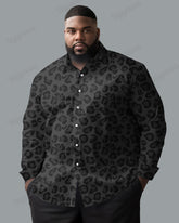 Charming Leopard Print Cotton Long Sleeve Shirt Men's Plus Size
