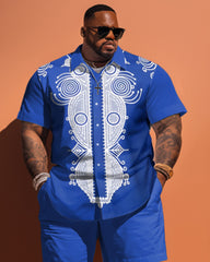 Big Guy's Simple Pattern Short Sleeve Shirt And Shorts Set