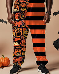 Halloween Pumpkin Striped Short-sleeved T-shirt Big & Tall Men's Set