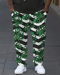 Men's Plus Size Printed Short Sleeve T-shirt and Pants 2 Piece Set