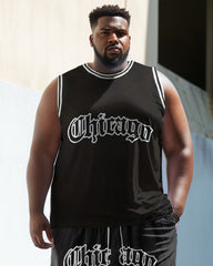 Men's Plus Size Chicago Alphabet Basketball Vest Sport Two-piece Set