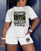 Women's Big & Tall Street Straight Patience Today Short Sleeve Shorts Set