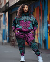 Women's Big and Tall Tracksuit Kali Viking Pullover Hoodie and Pants Set