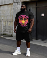 Big Men's Hawaiian Fashion SUNSETs Coconut Trees Printed Casual Short Sleeve T-shirt Shorts Set
