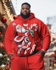 Men's Plus Size Santa Claus Merry Christmas Cane Hoodie Set of Two