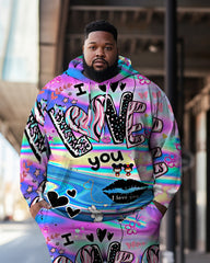 Men's Plus Size Love Sexy Lips Graphic Hoodie Set of Two