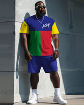 Street Casual Color Block Contrast King Letter Print Large Men's Set