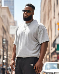 Plus Size All-match Gray T-shirt With Black Trousers Simple Suit