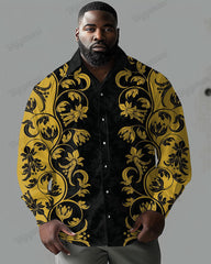 Plus Size Men's Casual Gradient Plant Print Lapel Long Sleeve Shirt