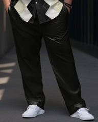 Men's Large Size Diamond Pattern Short Sleeve Shirt Trousers Set