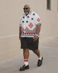 Big & Tall Men's Daily Leisure. Creative Poker Print Shirt Shorts Suit