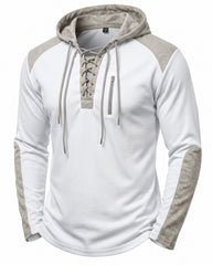 Men's color-blocked drawstring hooded sweatshirt