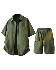Large Size M-8XL Sunscreen Suit Summer New Leisure Suit Men's Short Sleeve Shirt Shorts Two-piece Set