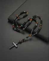 Vintage Natural Stone Long Cross Necklace