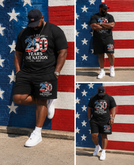 Big & Tall Men's 250 Anniversary Flag Alphabet Print Crewneck Short Sleeve T-Shirt Shorts Set