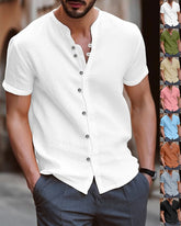 S-3XL Hawaiian Men's Retro Button Cotton Linen Short Sleeve Shirt