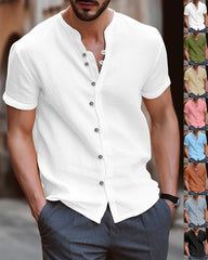 S-3XL Hawaiian Men's Retro Button Cotton Linen Short Sleeve Shirt