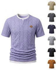 S-3XL Texture Jacquard Fake Two-piece Short-sleeved T-shirt