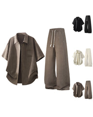 M-5XL Men's Loose Breathable Short-sleeved Shirt Pants Set