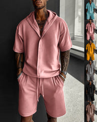 S-3XL Casual Men's Two-Piece Hooded Shirt Shorts Set