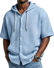 S-5XL Men's Hooded Loose Cardigan Short Sleeve T-shirt