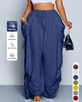 S-5XL Solid Color Drawstring Pocket High Waist Harlan Casual Pants