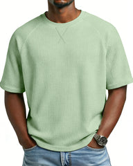 S-3XL Waffled Solid Color Embroidered Raglan Crewneck Casual T-Shirt