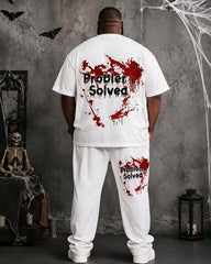 Big & Tall Men's Halloween Graffiti Problem Solved Printed T-Shirt And Pants Set