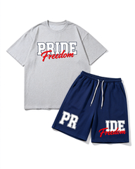 Big & Tall Men's PRIDE Freedom Letter Print Round Neck Short Sleeve T-Shirt Shorts Set