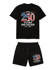 Big & Tall Men's 250 Anniversary Flag Alphabet Print Crewneck Short Sleeve T-Shirt Shorts Set