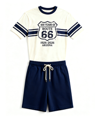 Big & Tall Men's Route 66 Centennial Striped Shield Printed Crewneck Short Sleeve T-Shirt Shorts Set