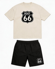 Big & Tall Men's Simple ROOT66 Shield Printed Round Neck Short Sleeve T-Shirt Shorts Set
