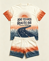Big & Tall Men's Highway 66 Sunset Highway Gradient Printed Crewneck Short Sleeve T-Shirt Shorts Set