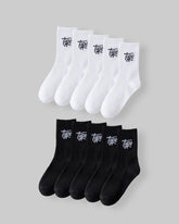 5 Pairs/10 Pairs Men/Women Solid Color Ankle Socks, Black & White, Versatile Crew Socks For All Seasons, Fall