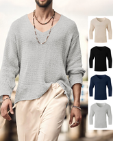 S-3XL Vintage Solid Color V-Neck Long-Sleeve Cutout Knitted Sweater