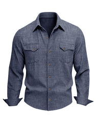 M-3XL Solid Color Casual Double Pocket Long Sleeve Levers Shirt
