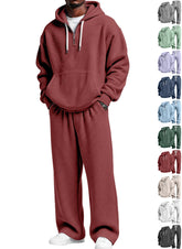 S-4XL Sports Wafflour Solid Color Long Sleeve Trousers Two-Piece Set