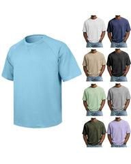 S-3XL Waffled Solid Color Embroidered Raglan Crewneck Casual T-Shirt