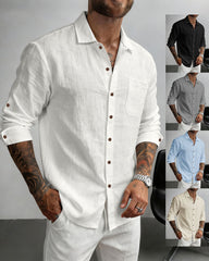 S-3XL Men's Linen Lapel Breathable Casual Long Sleeve Shirt