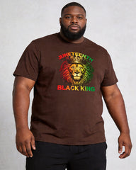 Big & Tall Men's Juneteenth Black King Red Yellow Green Lion Crown Print Round Neck Short Sleeve T-Shirt
