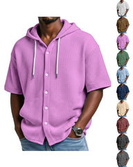 S-5XL Men's Hooded Loose Cardigan Short Sleeve T-shirt